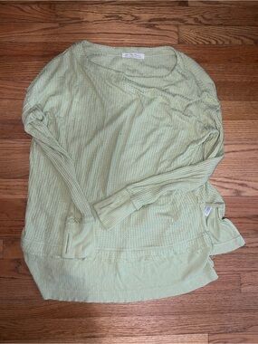 We The Free Sage Green Waffle-Knit Long Sleeve Top